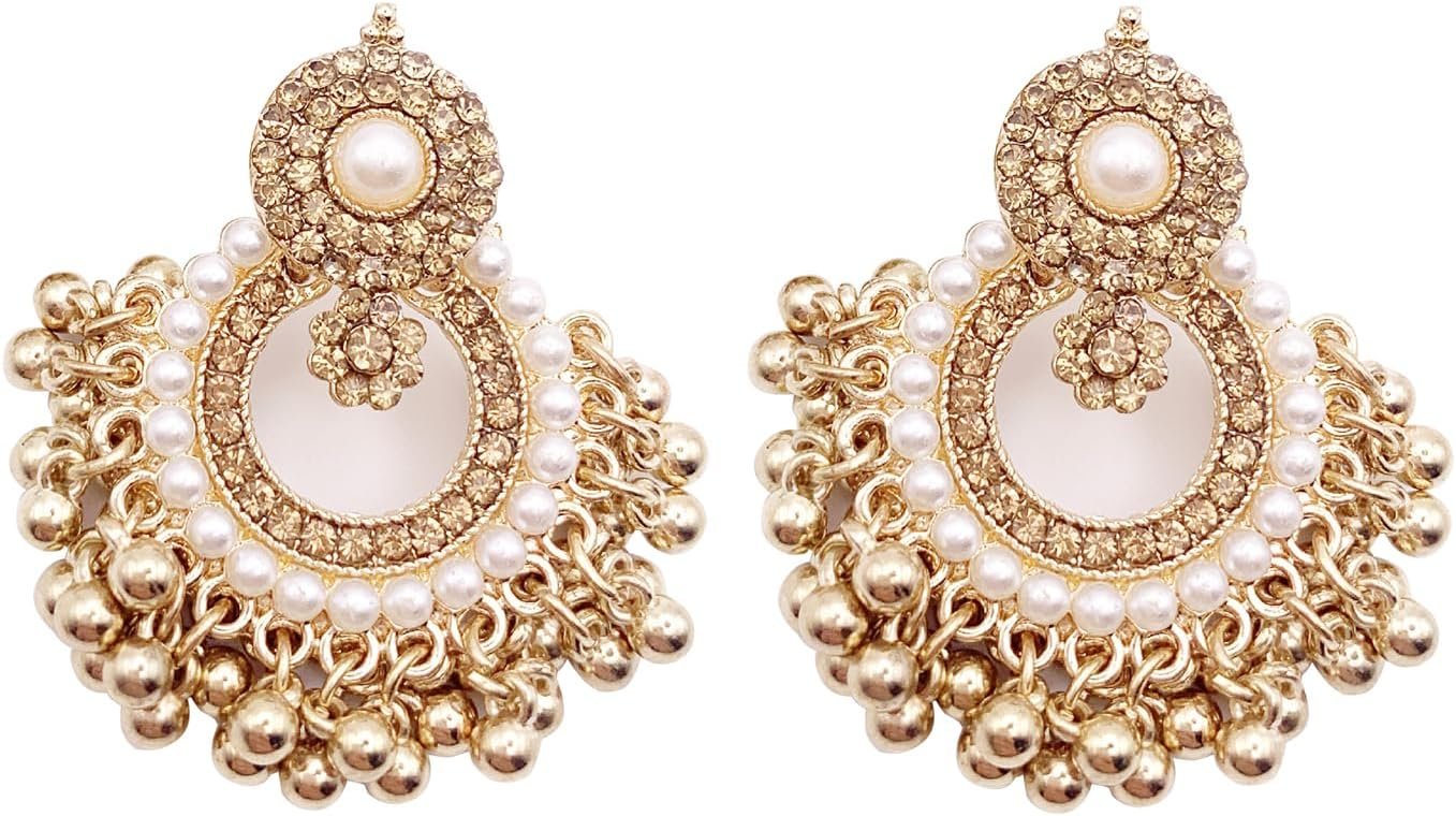 Vintage Pearl Jhumkas Indian Earrings, Chandbali Jewelry for Women Vintage Pearl Jhumkas Indian Earrings, Chandbali Jewelry for Women