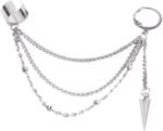 Vintage Tassel Dangle Ear Cuff Crawler Climber Earring for Women Stainless Steel Cartilage Small Hoop Wrap Vine Clip on Layered Chain Drop Fashion Lightweight Comfy Jewelry 1 Piece