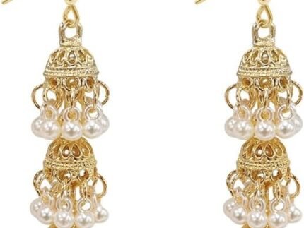 Vintage Triple Jhumki Bell Simulated Pearl Long Tassel Dangle Earrings for Women Delicate Personalized Bohemia Indian Chandelier Hook Large Statemen Dangling Traditional Jewelry