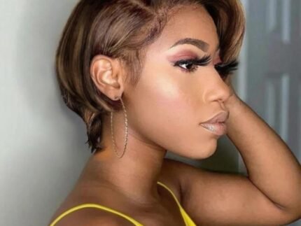 WBTH Highlight Blonde Pixie Cut Wig Human Hair 5X5 HD Lace Straight Wear and Go Glueless Wigs Human Hair Pre Plucked Pre Cut Short Pixie Cut Wigs for Black Women (4/27# Color)