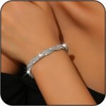 WCRAZYE Silver Rhinestone Bracelet for Women Elegant Sparkling Crystal Rhinestone Stacking Stretch Twisted Bracelets Wedding Bridal Bangles Jewelry