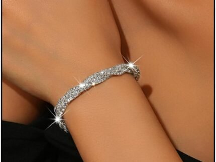 WCRAZYE Silver Rhinestone Bracelet for Women Elegant Sparkling Crystal Rhinestone Stacking Stretch Twisted Bracelets Wedding Bridal Bangles Jewelry