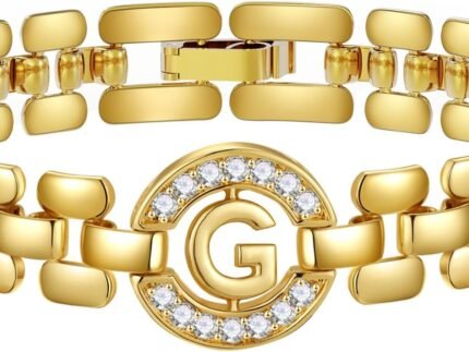 WEDDINEN Initial Bracelets for Women, 14K Gold Plated Letter A-Z Bracelets with Diamonds,Thick Chain Bracelet for Women trendy Jewelry Gifts