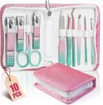 WOAMA Manicure Set Travel Nail Clippers 10-Piece Toenail Clippers Pedicure Kit Stainless Steel Nail Kit for Women – Rainbow