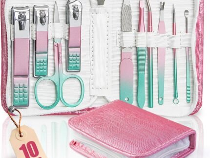 WOAMA Manicure Set Travel Nail Clippers 10-Piece Toenail Clippers Pedicure Kit Stainless Steel Nail Kit for Women – Rainbow