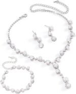 Wedding Jewelry Sets for Brides Silver Rhinestone Necklaces Earring Bracelet Set Wedding Sets for Women Prom Jewelry Sets for Women