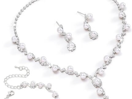 Wedding Jewelry Sets for Brides Silver Rhinestone Necklaces Earring Bracelet Set Wedding Sets for Women Prom Jewelry Sets for Women