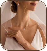 Wedding Jewelry Sets for Brides，Fashion 14K Gold Plated Bridal Accessories Dainty Wedding Earrings Necklace Simple Pearl Necklace Set Costume Jewelry for Women