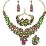 Women’s Wedding Bridal Austrian Crystal Glass Teardrop Statement Necklace Dangle Earrings Bracelet Ring Wedding Party Jewelry Set for Bridal Bridesmaid