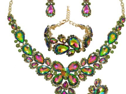 Women’s Wedding Bridal Austrian Crystal Glass Teardrop Statement Necklace Dangle Earrings Bracelet Ring Wedding Party Jewelry Set for Bridal Bridesmaid