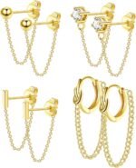 YADOCA 4 Pairs 14K Gold Chain Stud Earrings for Women Hypoallergenic