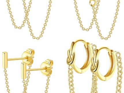 YADOCA 4 Pairs 14K Gold Chain Stud Earrings for Women Hypoallergenic