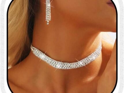 Yean Bridal Choker Necklace Silver Rhinestone Wedding Choker Jewelry Sets Crystal Necklace and Earring Sets for Women