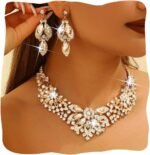 Yonamix Gold Jewelry Set Wedding Rhinestone Necklace Sets for Women