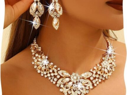 Yonamix Gold Jewelry Set Wedding Rhinestone Necklace Sets for Women