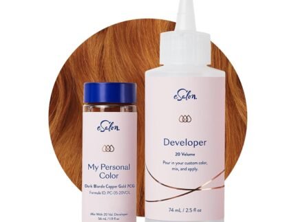eSalon Permanent Hair Color & Hair Dye Complete Kit – Dark Blonde Copper Gold – Personal Colorist Kit for Up To 100% Gray Coverage for All Hair Types – Professional-Grade Ammonia-Free Hair Dye