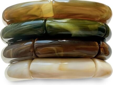 iF YOU 6pcs Chunky Acrylic Bangle Bracelets for Women, Resin Bamboo Brown Stretchy Bracelet Stack, Fashion Jewelry for Women