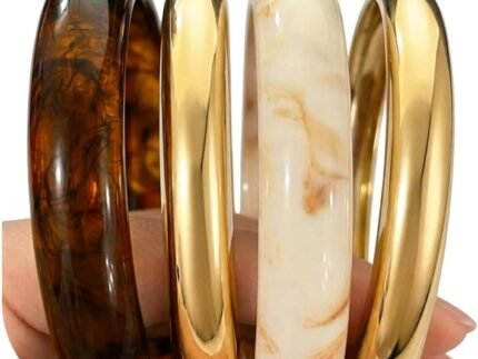 iF YOU Acrylic Gold Bangle Bracelets for Women, Chunky Brown Stackable Bangles Set, Trendy Thick Resin Statement Cuff Bracelet Stack, Fashion Jewelry Gift
