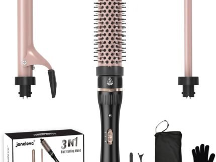 javelove 3 in 1 Curling Iron Set with Thermal Brush (1.5″) and 2 Interchangeable Ceramic Curling Wand(0.51″-1″), 2 Temp Heating Setting, Include Heat Protective Glove & 2 Clips& Storage Bag